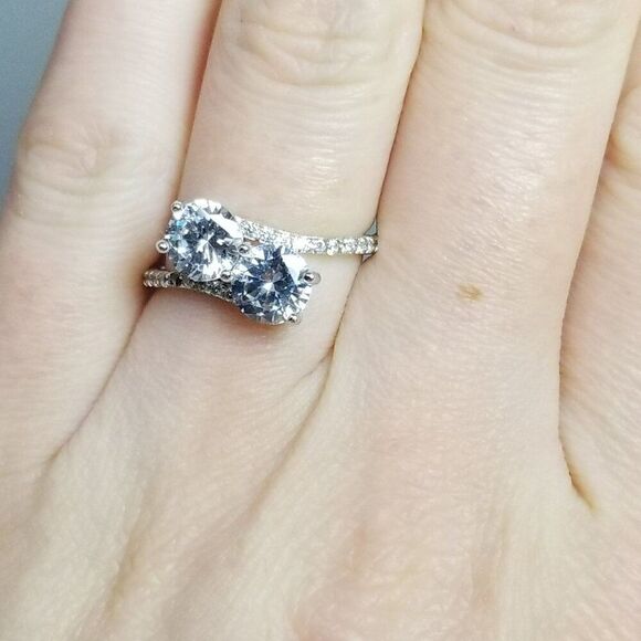 Vintage Sterling Silver CZ Bypass Style Ring, Size 6 Band, Missing Stone, Estate - Picture 9 of 9